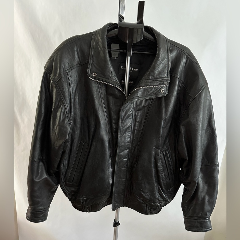 Kenneth Cole Vintage Black Leather Zip Jacket Thinsulate Lining Size XL X-Large - Picture 2 of 10